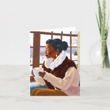 African American Woman Drinking Cocoa in Winter