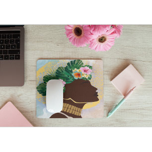 African American Woman Floral Crown Mouse Pad