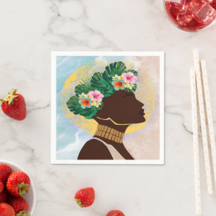 African American Woman Floral Crown Napkin
