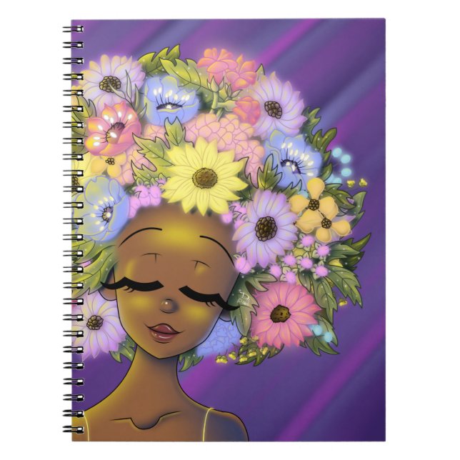 African American Woman Flower Hair Glow Notebook (Front)