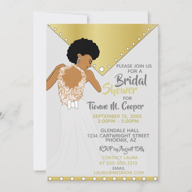African American Woman Gold Bridal Shower Invitation (Front)