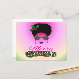 African American Woman Merry Christmas Holiday Postcard