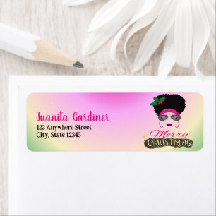 African American Woman Merry Christmas Return Address Label