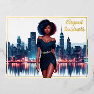 African American woman modern decor pretty Foil Holiday Postcard