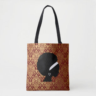 African American Woman on Red and Gold Damask Tote Bag