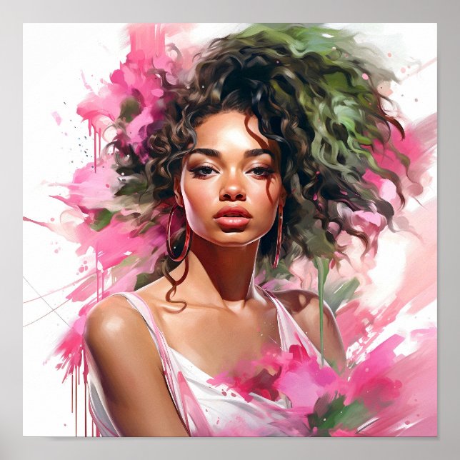 African American Woman Pink and Green Painting  Poster (Front)