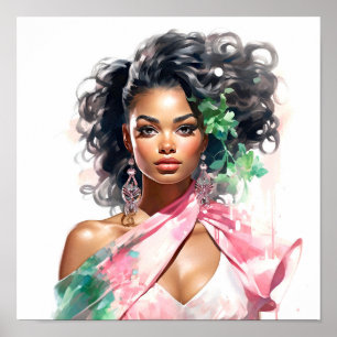 African American Woman Pink and Green Painting  Poster