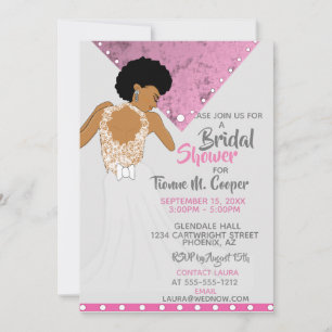 African American Woman Pink Bridal Shower Invitation