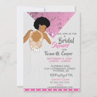 African American Woman Pink Bridal Shower Invitation