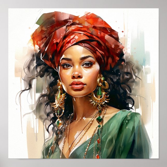African American Woman Red and Green Painting  Poster (Front)