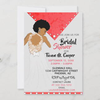 African American Woman Red Bridal Shower Invitation
