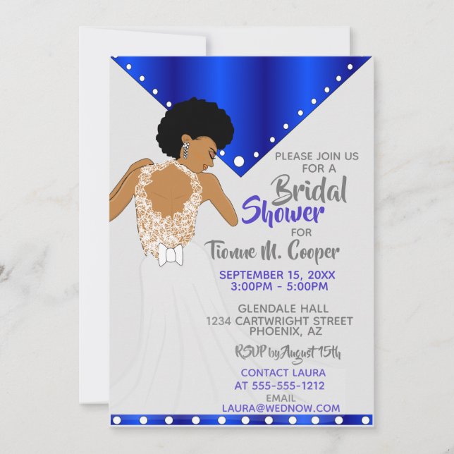 African American Woman Royal Blue Bridal Shower Invitation (Front)