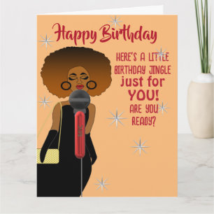 African American Woman Singing w Microphone Card