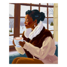 African American Woman Sipping Cocoa in Winter