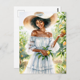 African American Woman Smiling in Lemon Grove Postcard