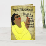 African American Woman Trendy 70th Birthday Card<br><div class="desc">This beautiful birthday card features an African American lady wearing a yellow dress with her hands lifted up in prayer.  Give this inspirational card to a family member,  friend,  or co-worker.</div>