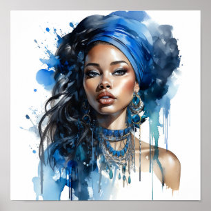 African American Woman Watercolor Painting  Poster