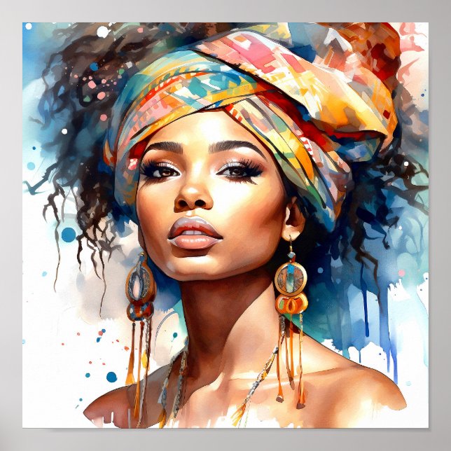 African American Woman Watercolor Painting  Poster (Front)
