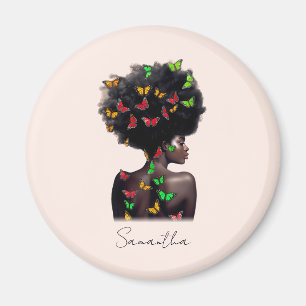 African American Woman with Butterfly-Filled Afro  Magnet
