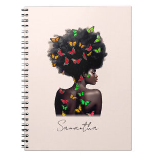 African American Woman with Butterfly-Filled Afro  Notebook