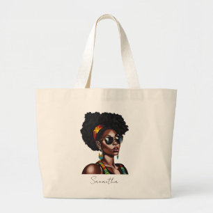 African American Woman with Chic Sunglasses Large Tote Bag