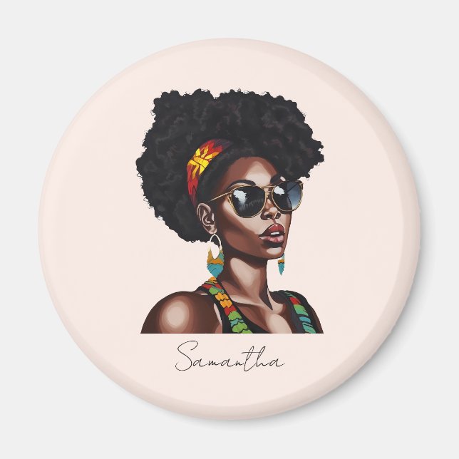 African American Woman with Chic Sunglasses Magnet (Front)