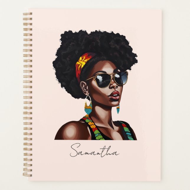 African American Woman with Chic Sunglasses Planner (Front)