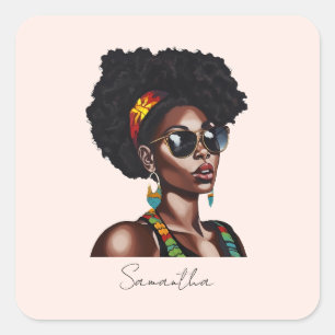 African American Woman with Chic Sunglasses Square Sticker
