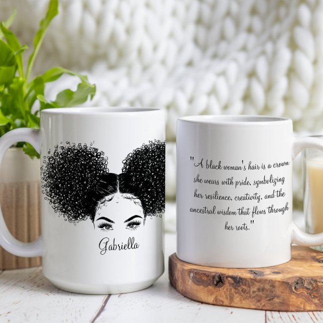 African American Woman with Custom Afro Hair Quote Coffee Mug (Creator Uploaded)