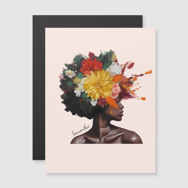 African-American Woman with Floral Afro Hair (2) (Front/Back)
