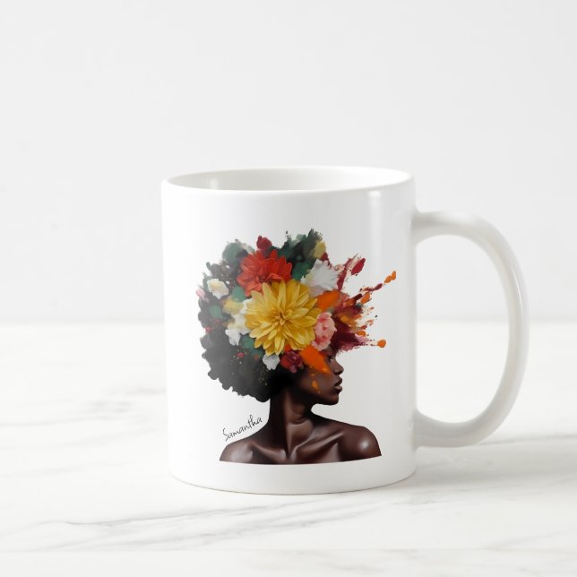 African-American Woman with Floral Afro Hair (2) Coffee Mug (Right)