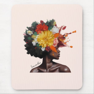 African-American Woman with Floral Afro Hair (2) Mouse Pad