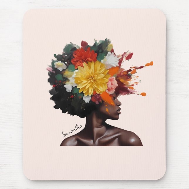 African-American Woman with Floral Afro Hair (2) Mouse Pad (Front)