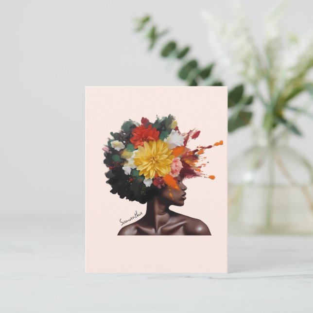 African-American Woman with Floral Afro Hair (2) Postcard (Standing Front)