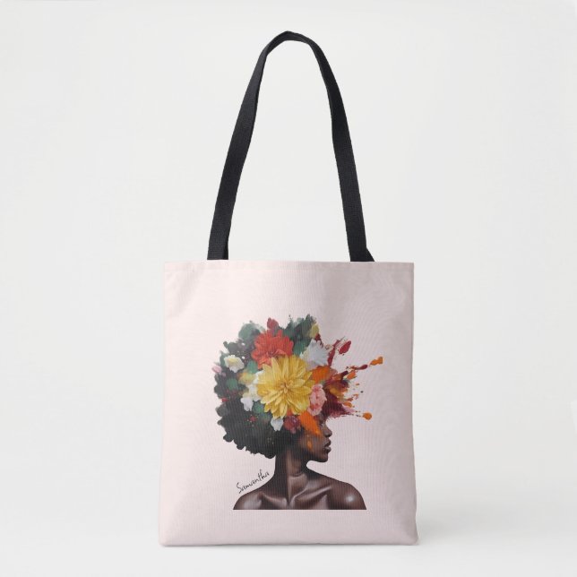 African-American Woman with Floral Afro Hair (2) Tote Bag (Front)