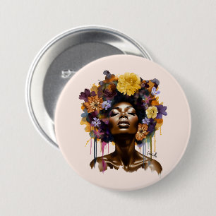 African-American Woman with Floral Afro Hair (3) 7.5 Cm Round Badge