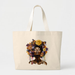 African-American Woman with Floral Afro Hair (3) Large Tote Bag