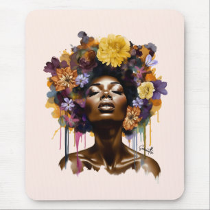 African-American Woman with Floral Afro Hair (3) Mouse Pad