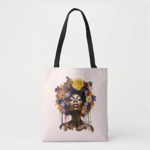 African-American Woman with Floral Afro Hair (3) Tote Bag