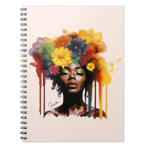 African-American Woman with Floral Afro Hair Notebook