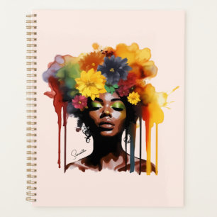 African-American Woman with Floral Afro Hair Planner