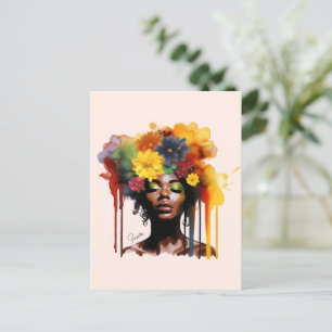 African-American Woman with Floral Afro Hair Postcard