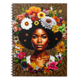 African American woman with floral crown Notebook