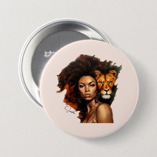 African-American Woman with Majestic Lion 7.5 Cm Round Badge