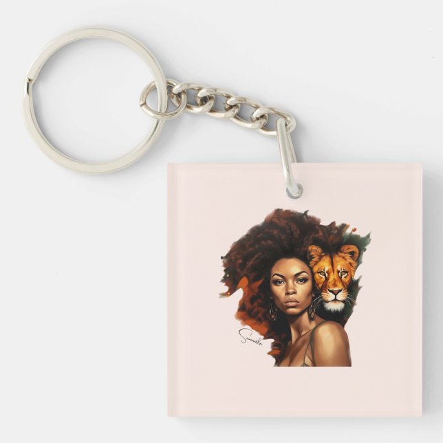 African-American Woman with Majestic Lion Key Ring (Front)