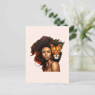 African-American Woman with Majestic Lion Postcard