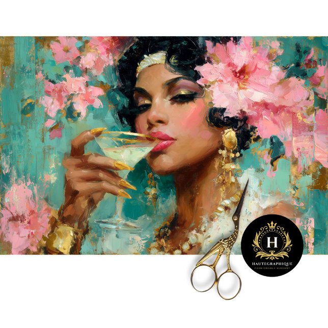 African American Woman with Martini Decoupage  Tissue Paper (Creator Uploaded)