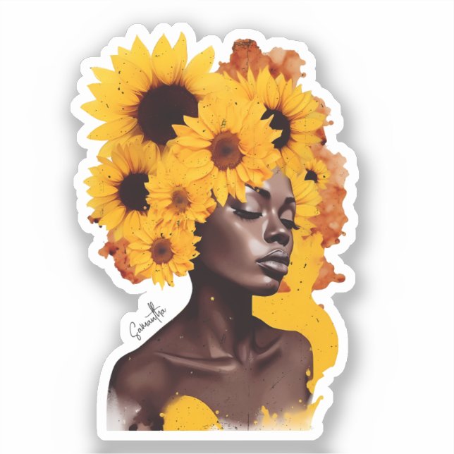 African-American Woman with Sunflower Afro Hair (Front)