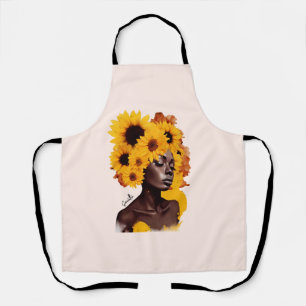 African-American Woman with Sunflower Afro Hair Apron