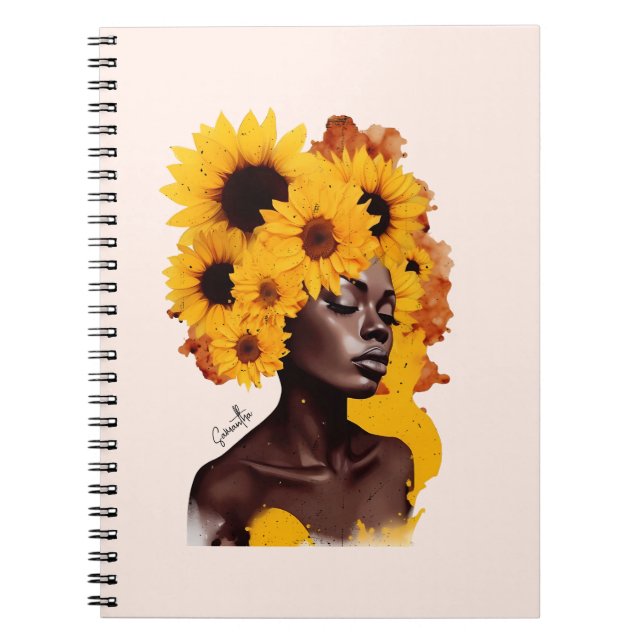 African-American Woman with Sunflower Afro Hair Notebook (Front)